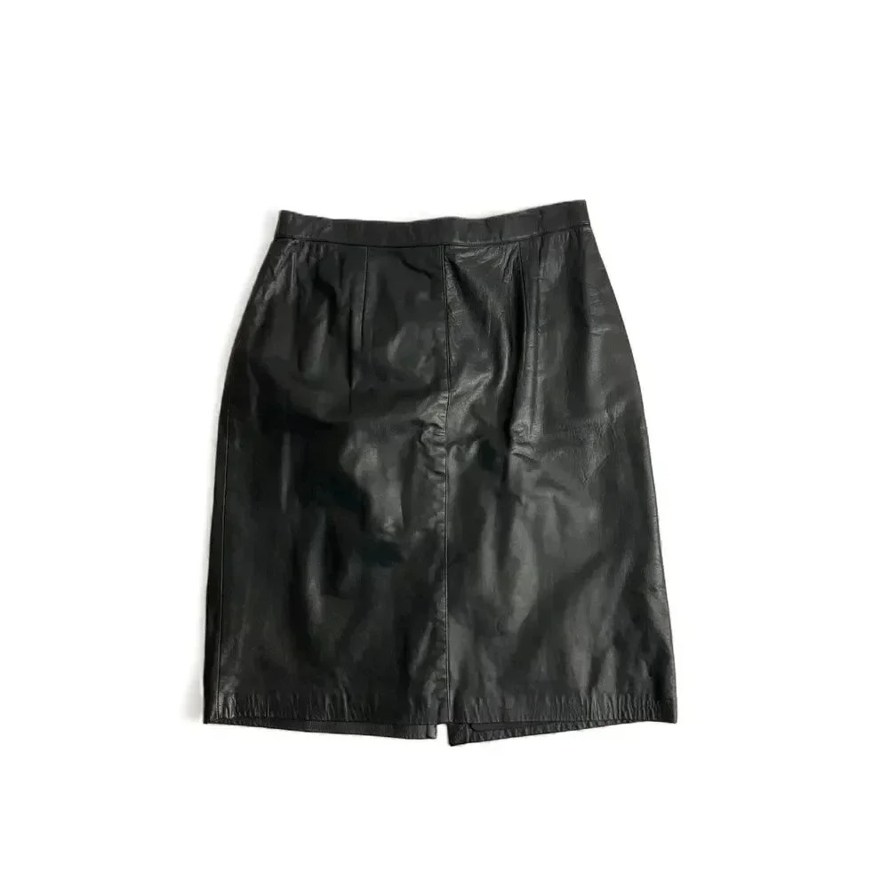 Jennifer Moore Black Leather Vintage Pencil Skirt Womens Size 12